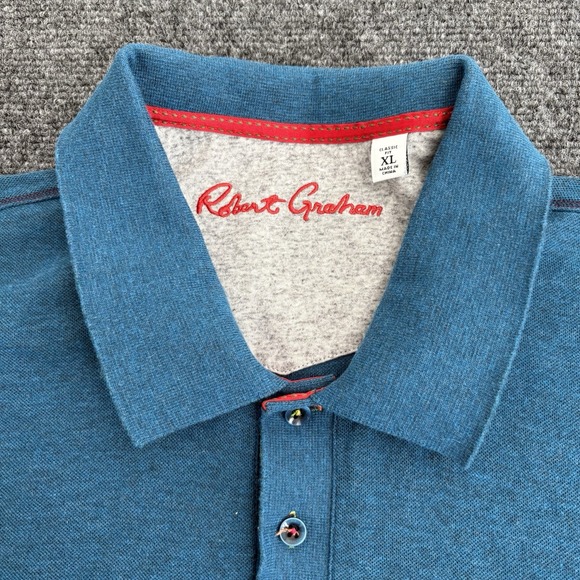 Robert Graham Polo‎ Shirt Mens XL Teal Classic Fit Short Sleeve Preppy Adult - Picture 4 of 7
